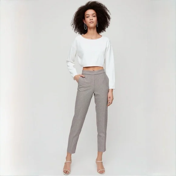 Babaton Conan Check Pants Size 2 Brown Plaid Slim Ankle Trouser Aritzia - Picture 4 of 12